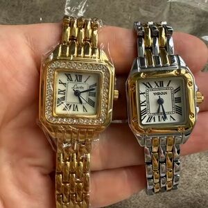 Panthere Classic Rectangle Gold Crystal Watch